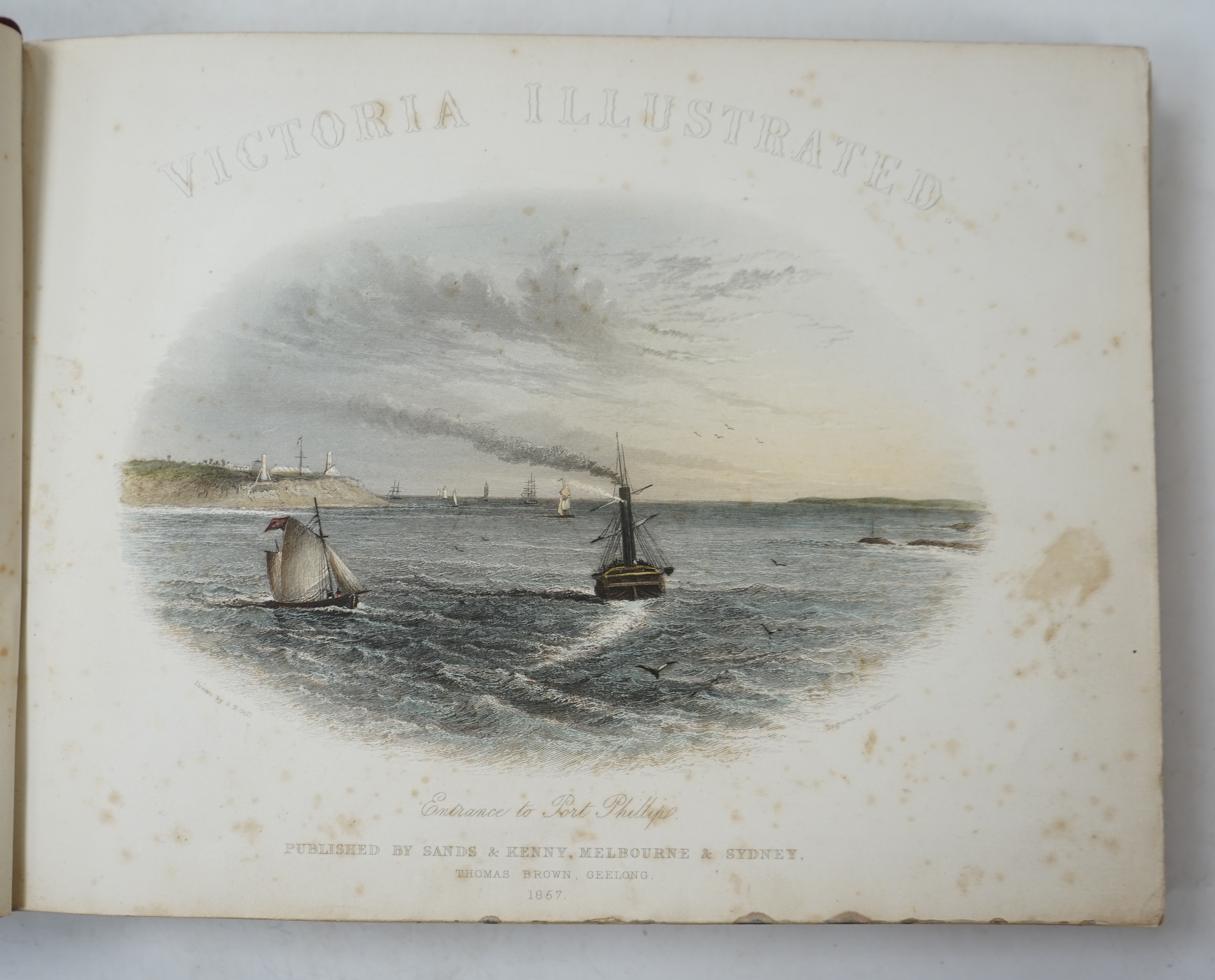 Sands & Kelly - Victoria Illustrated, oblong 4to, engraved pictorial title and 45 plates after S.T. Gill printed on stiff sheets, interleaved with tissue paper, contemporary red morocco gilt, gilt edges, Melbourne & Sydn